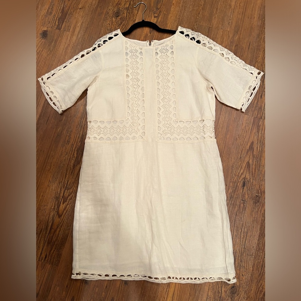 ANN TAYLOR Linen Embroidered Shift Dress, Size M